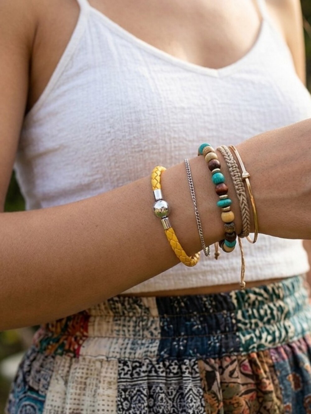 Linx Yellow Leather Braided Cord Bracelet with a Magnetic Clasp